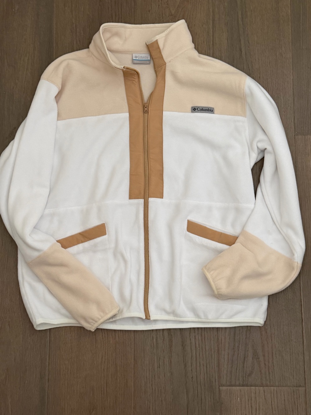 Columbia womens Cream, Tan & White Fleece Jacket NWOT size large fall layers